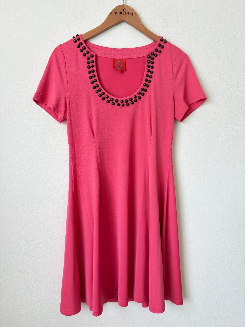 Tracy Negoshian Dress Womens M Pink Coastal Stretch Stud Embellished Neckline M